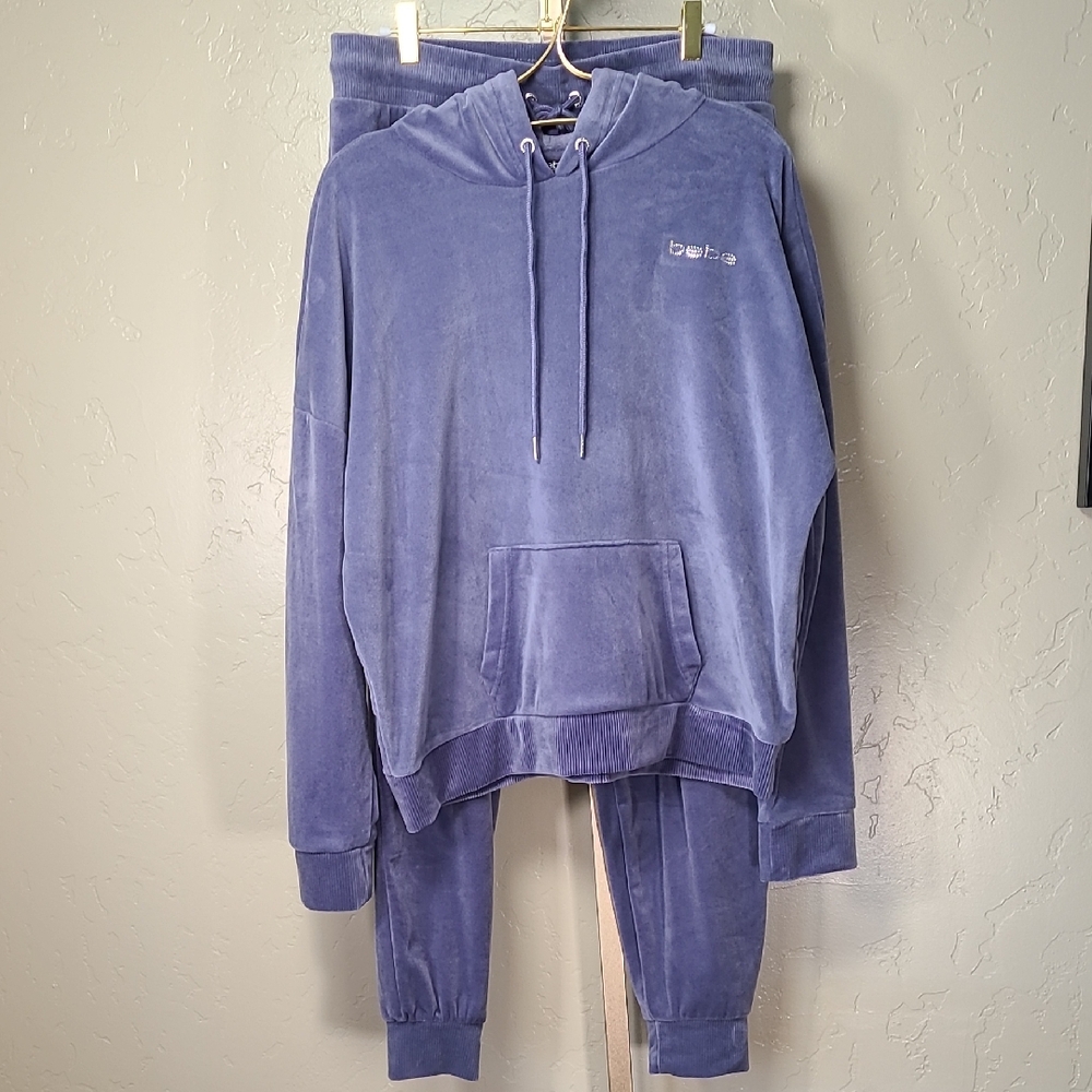 Bebe Sport Lavender‎ Gray Velour Hoodie and Joggers Set Large
